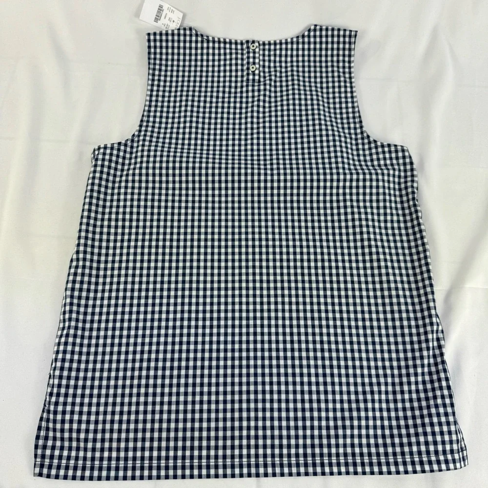 NEW J. Crew cotton contrast terry gingham navy blue shell tank top size small - Picture 7 of 10